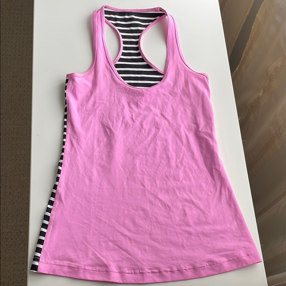 RARE SEAWHEEZE LULULEMON bubble gum  Pink Striped Tank Top